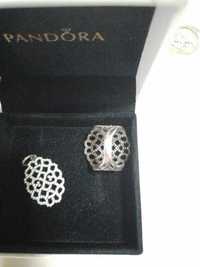 Pandora original conjunto de pendente e anel lace tamanho 52