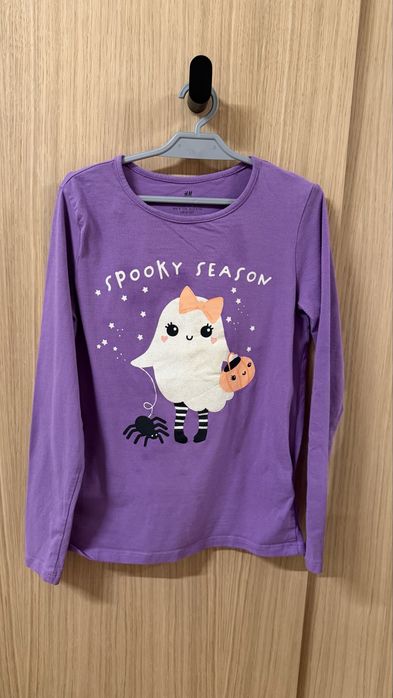 H&M fioletowa koszulka duch halloween dynia 134/140 9/10l modna