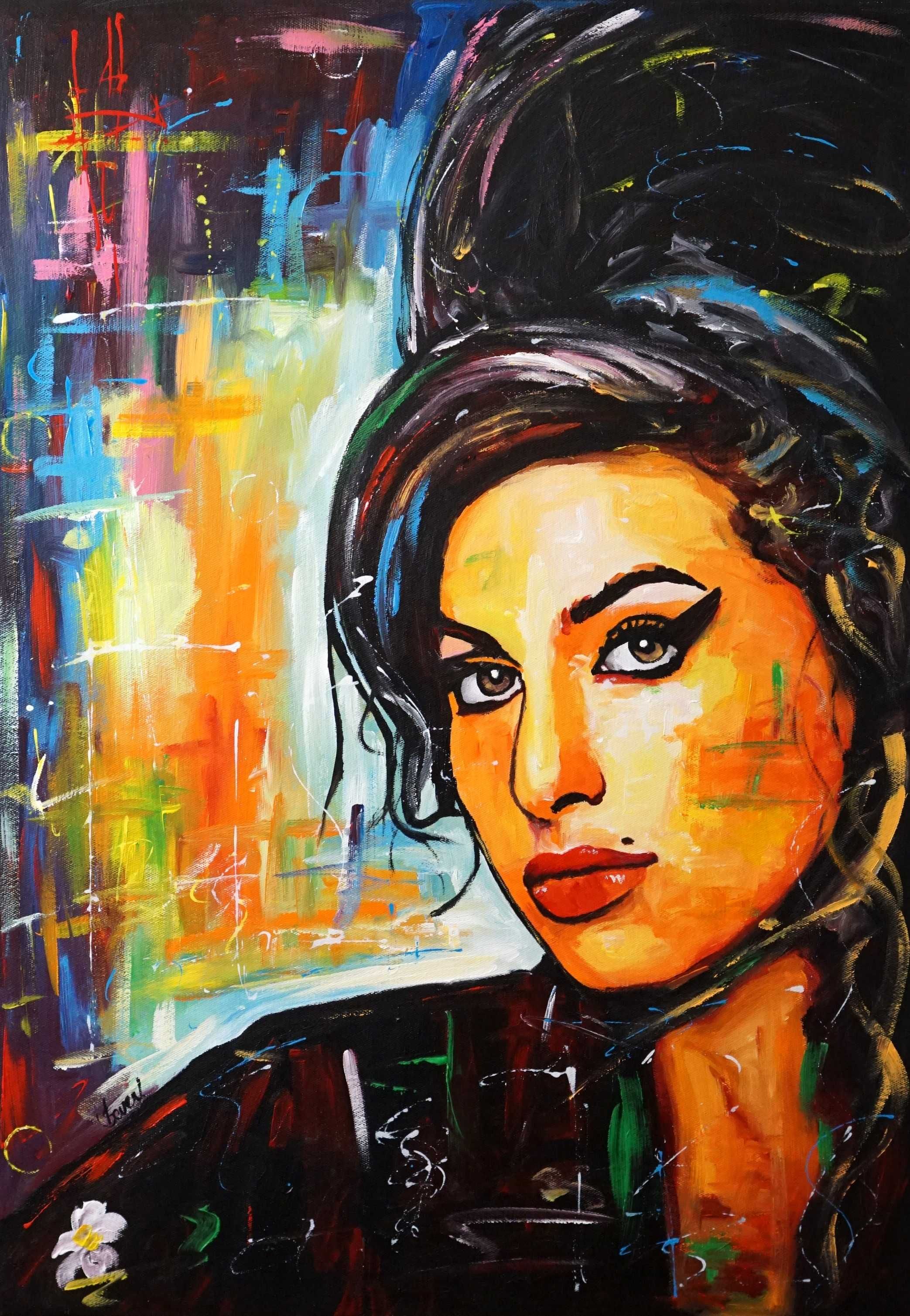 Duży obraz olejny oryginalny ręcznie malowany kolorowy Amy Winehouse