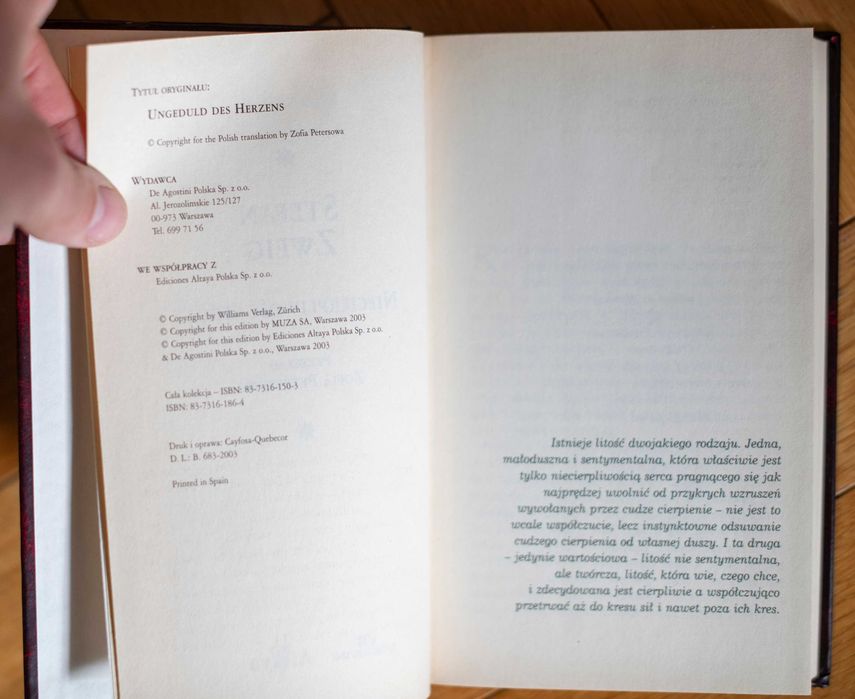 Stefan Zweig Niecierpliwość Serca De Agostini Altaya 2003 Kolekcja
