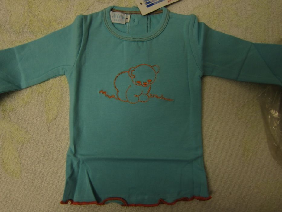 Camisola de Menina azul com urso laranja 3 meses NICO NOVO