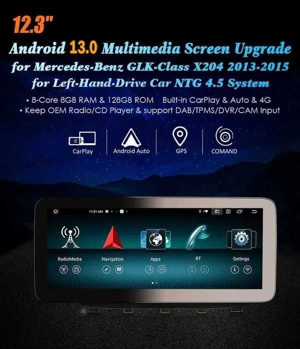 Auto-rádio 12.3" Android 13 Mercedes GLK X204 NTG4.5 2013 a 2015