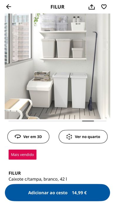 caixote com tampa branco 42lt Flur (IKEA)