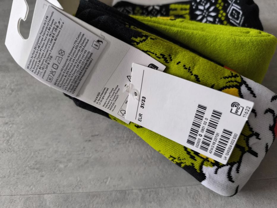 H&M 3-pack grube zimowe skarpetki Grinch r.31-33