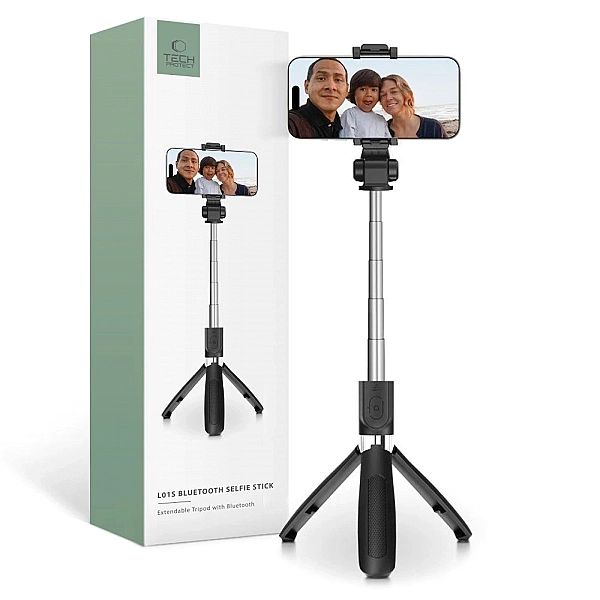 Selfie stick Tech-Protect L01S Bluetooth z tripodem do 70cm - czarny
