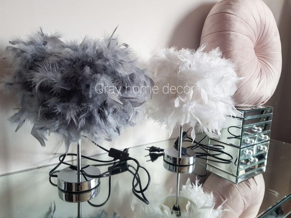 Lampka stolowa nocna z piór chrom szara biała czarna lampa GLAMOUR