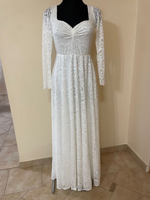 Koronkowa suknia ślubna w stylu bobo / Blush / 36-38