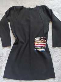 Sukienka tunika czarna futerko