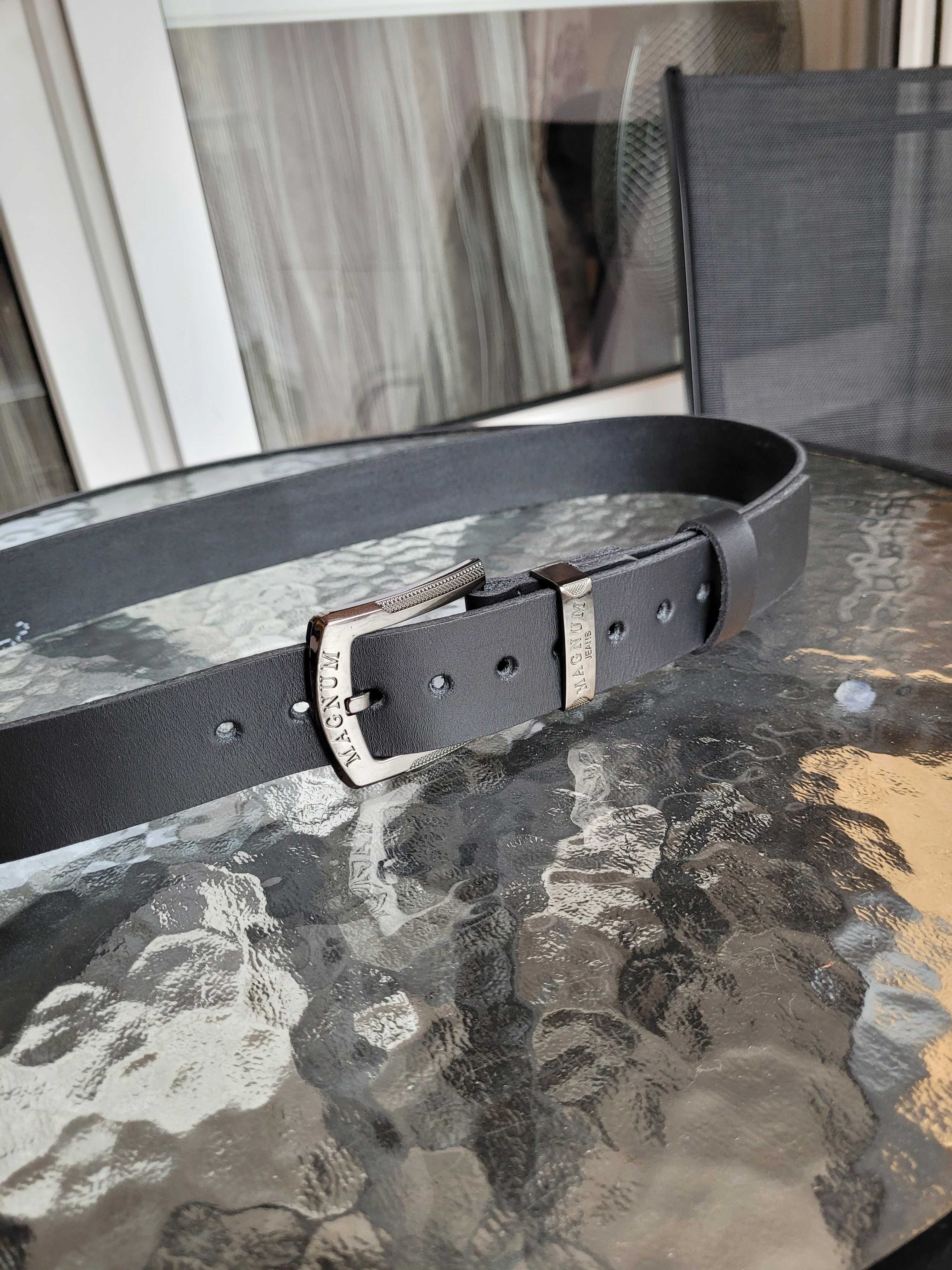 Czarny męski skórzany pasek z klamrą do wyboru Magnum, Cobra, Jeans