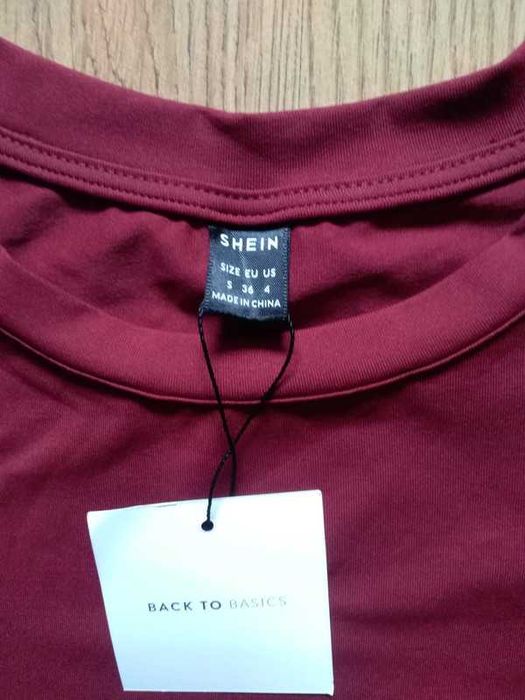 Nowa sukienka tunika M tshirt Shein Basics oversize bordo burgund 36 S