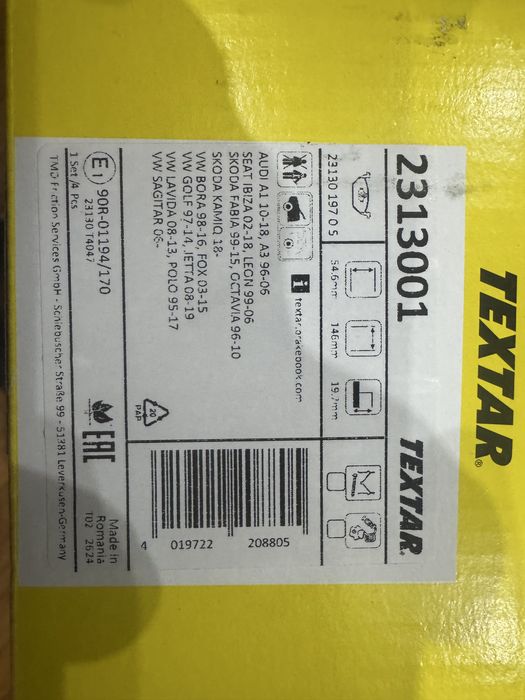 Klocki Tarcze Przód Textar