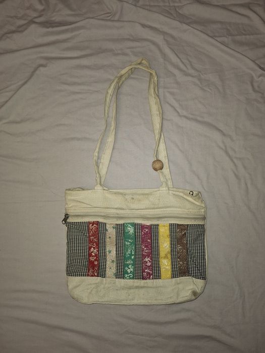 Beżowa materiałowa torba torebka na ramię