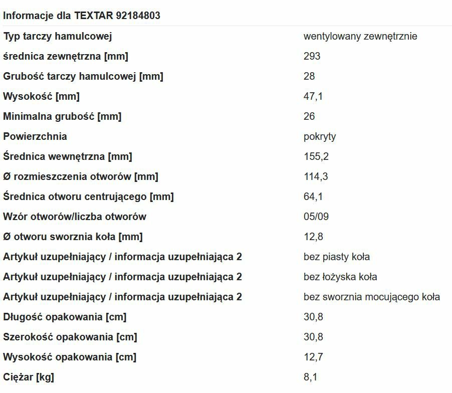 Tarcze i klocki hamulcowe textar Honda cr-v III i IV