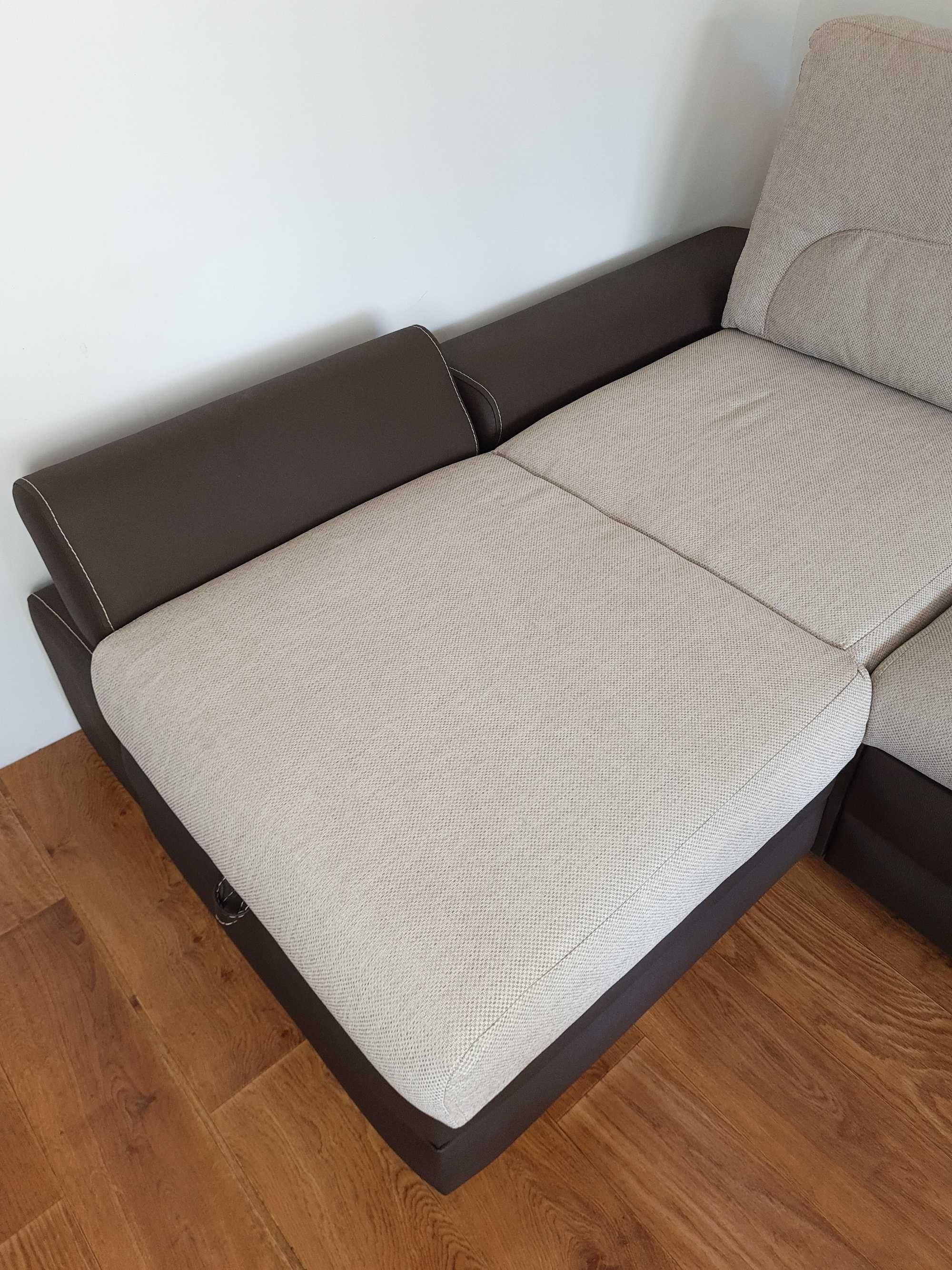 Narożnik z funkcją spania i pojemnikiem materiał + eko skóra - Nowy