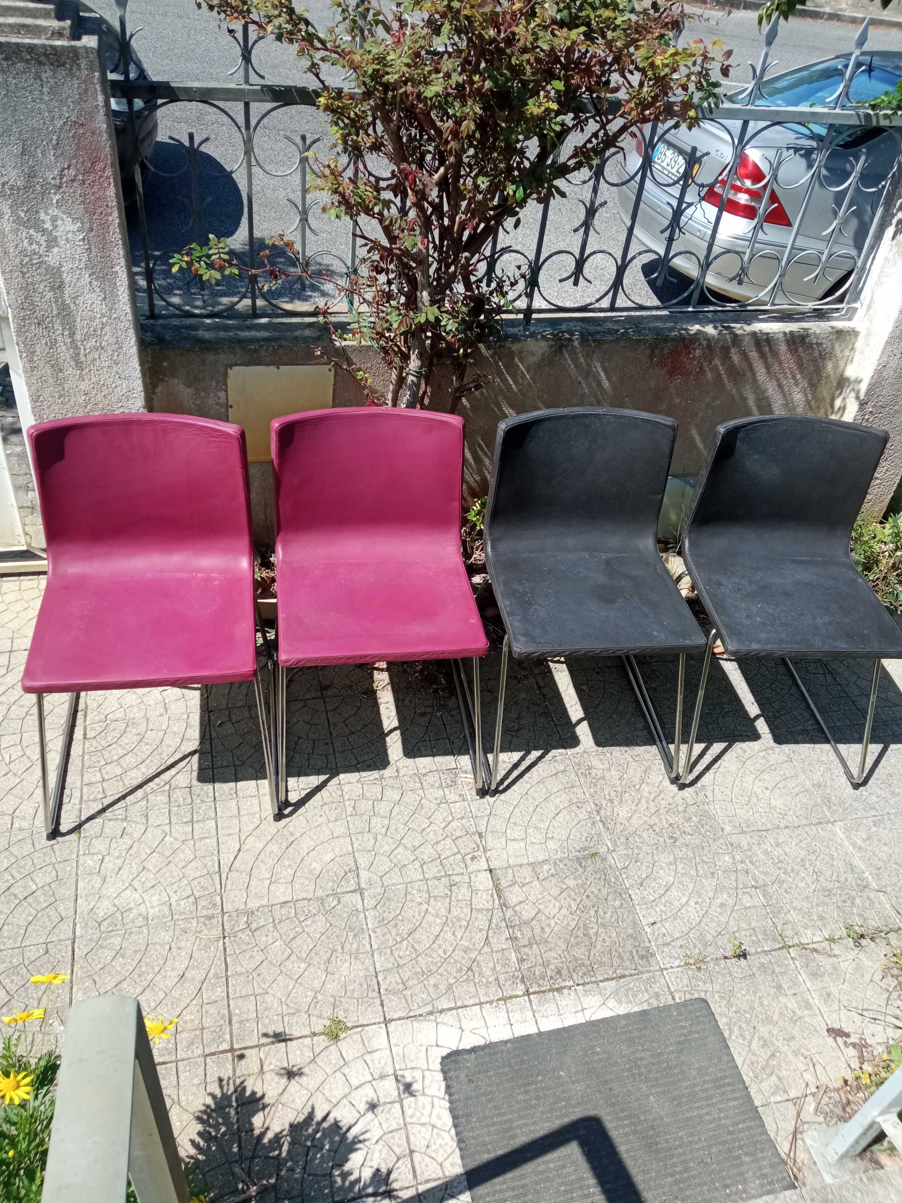 4 Cadeiras em pele e alumínio