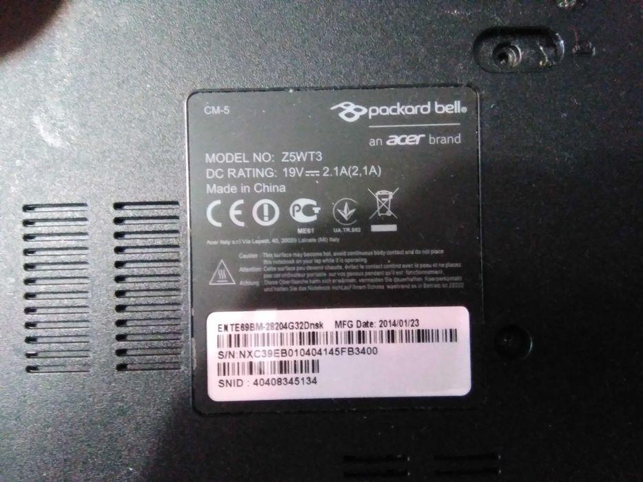 Computador portátil Packard Bell