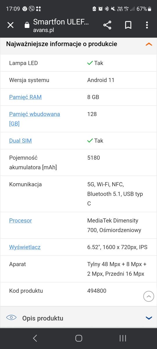 Smartfon Ulefone Armor 12 5G  8/128GB Telefon