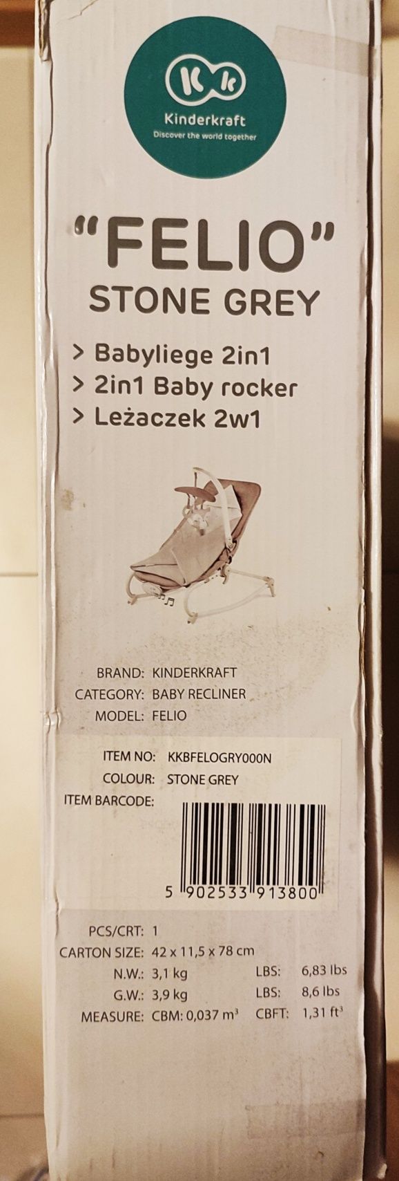 Kinderkraft Leżaczek bujaczek dla niemowląt "FELIO" Stone Gray