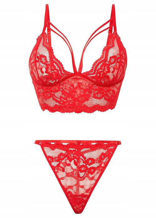 VENUS komplet biustonosz bustier i stringi koronkowe czerwone ^36/38