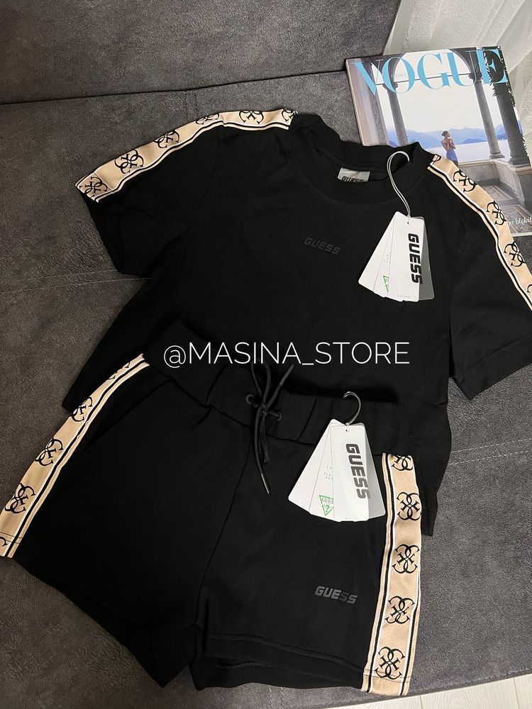 Костюм комплект Guess XS чорний оригінал Гесс футболка шорти