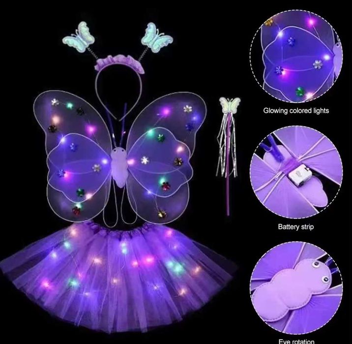 Костюм карнавальний для дівчинки з Крилами Метелика з батарейками