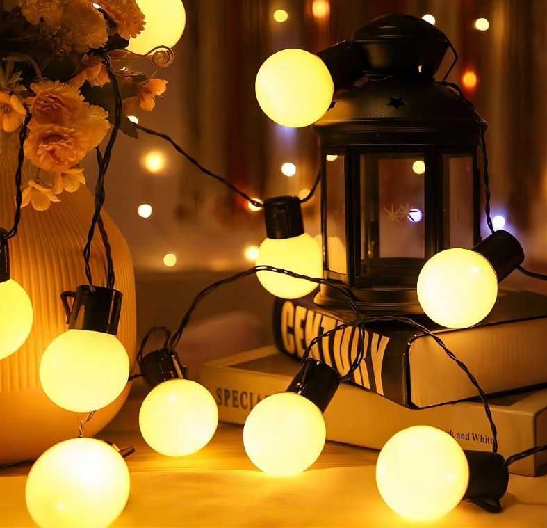 GIRLANDA Solarna Ogrodowa Świetlna 20x ŻARÓWKI Kulki LED LAMPKI Balkon