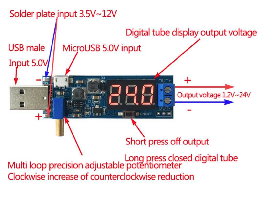 USB преобразователь c 3.5-12 В  до  1,2-24 В