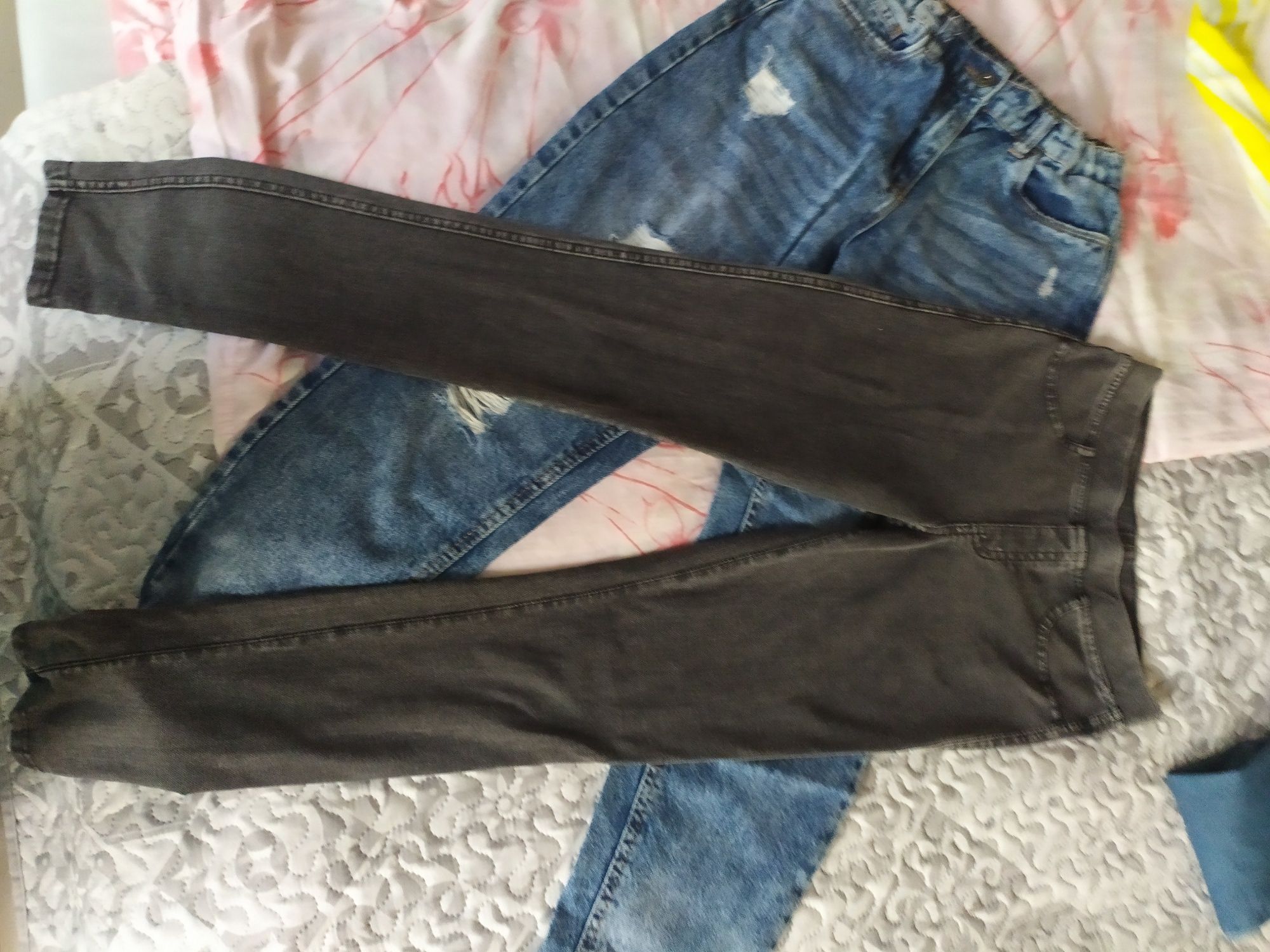 Zestaw dwie pary spodni jeans h&m przetarcia wysokie r.152