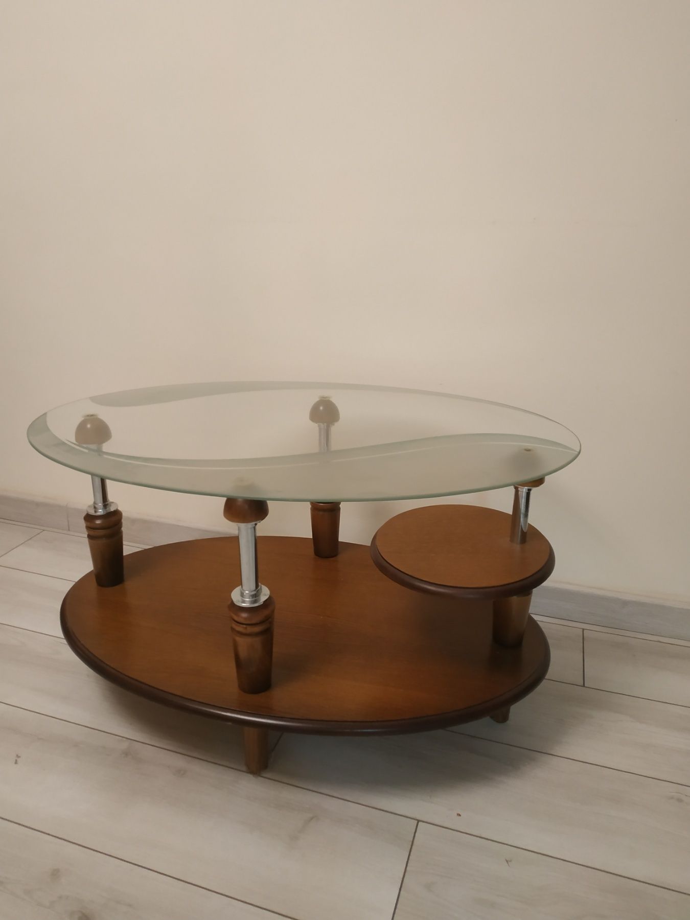 Скляний столик  з дерев'яним низом