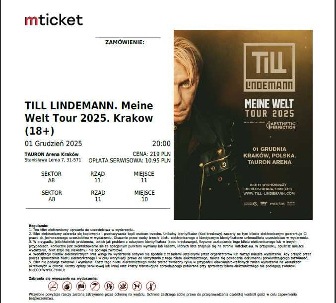 Dwa Bilet Till Lindemann Kraków Sektor A8