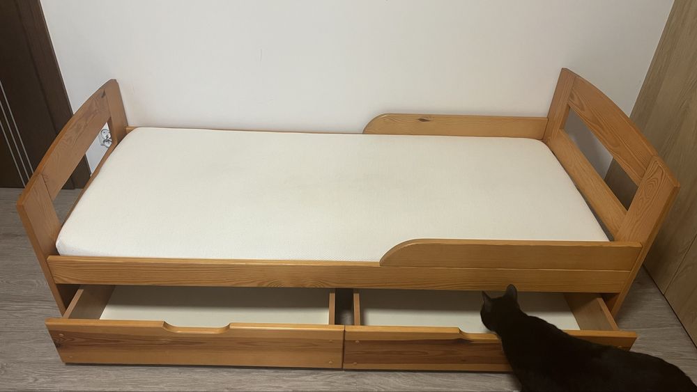 Łóżko dziecięce sosnowe 160x70 szuflady materac stelaż