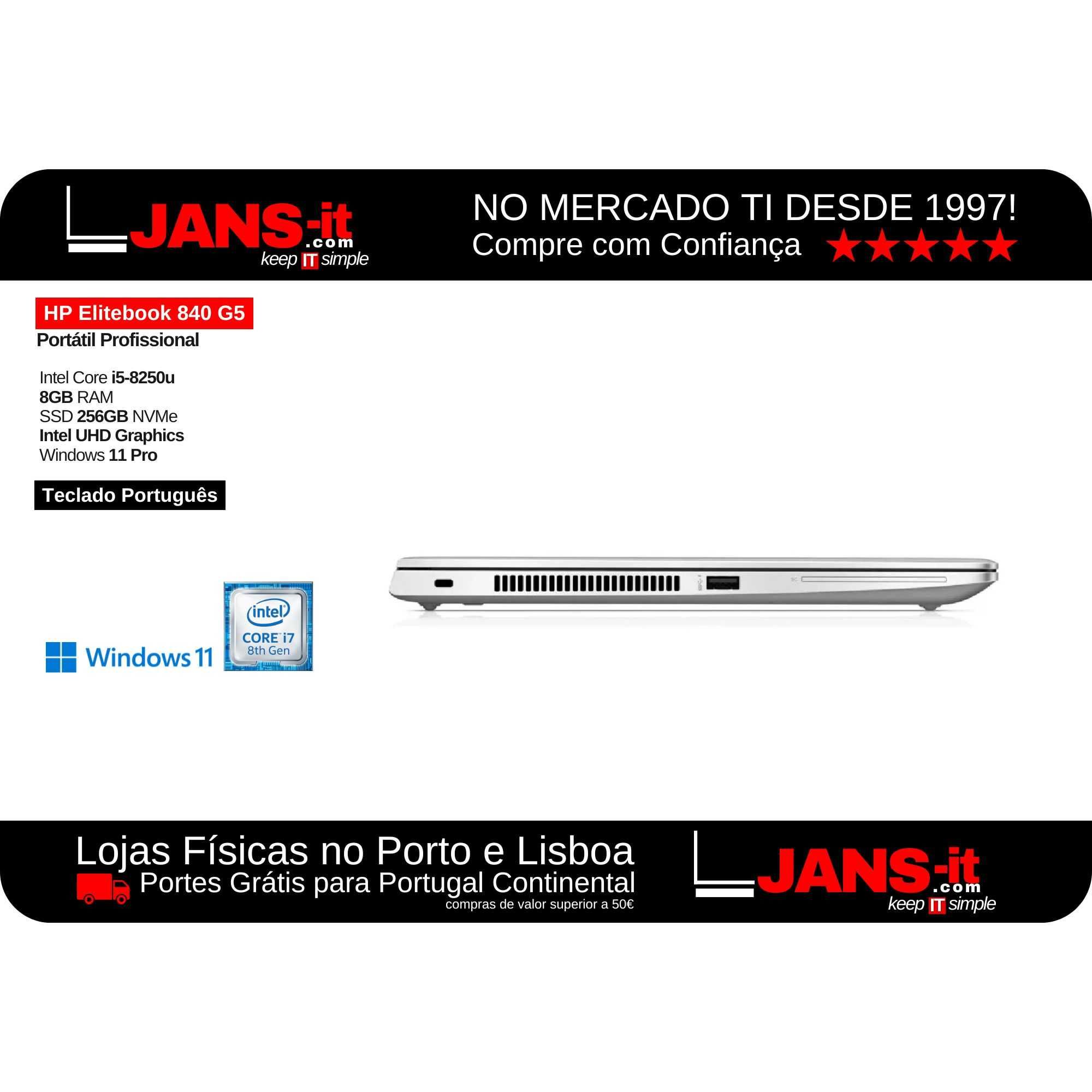 HP Elitebook 840 G5 | i5-8350u | 8GB | SSD 256GB | 14" FullHD | PT