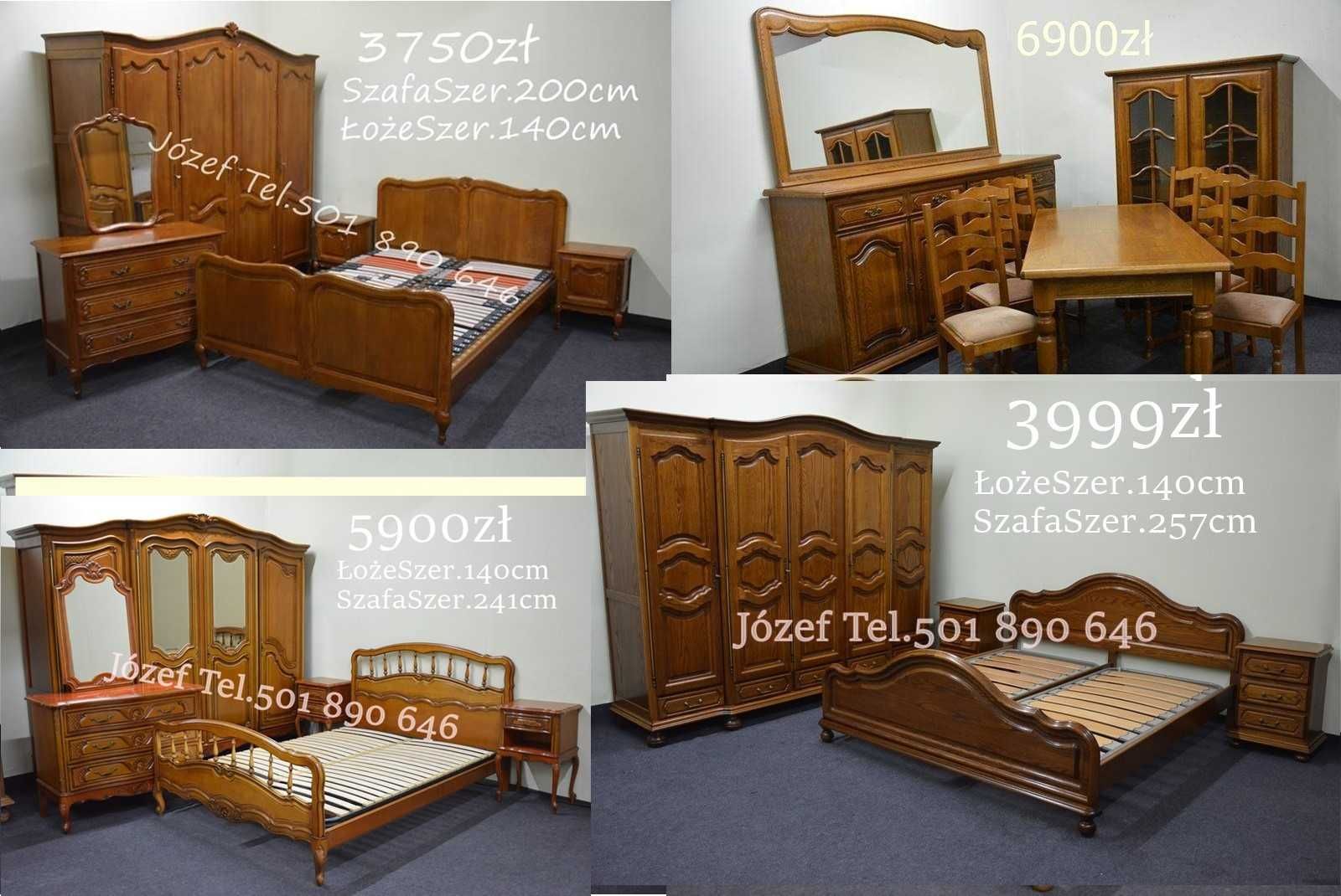 Piękna Sypialnia Dębowa, łóżko dębowe, stelaż, szafki, szafa, komoda