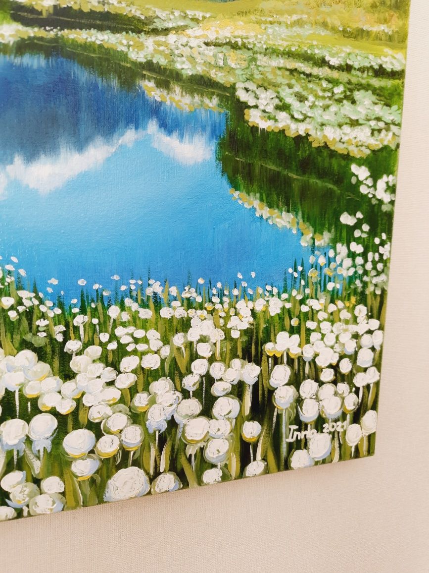 Картина маслом гірське озеро,35×46см