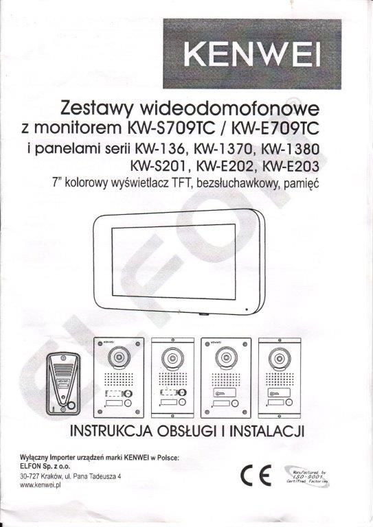 Zestaw wideodomofon kenwei cena 2500