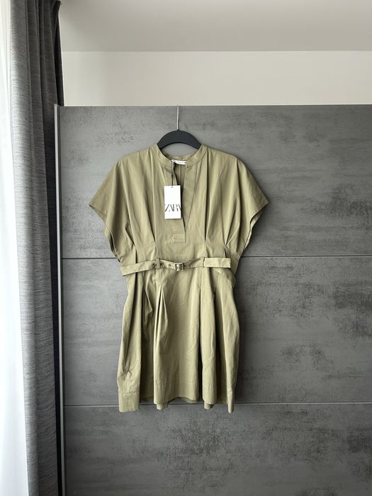 Nowa z metką sukienka ZARA M 38 100% bawełna khaki luźna kimonowa góra