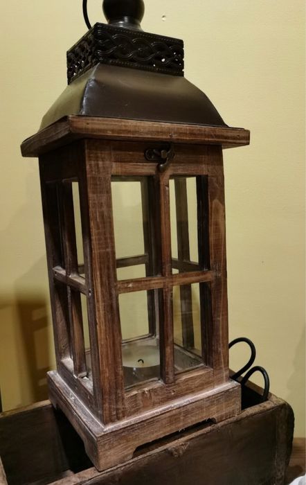 Lampion drewniany lampka swieca do ogorodu