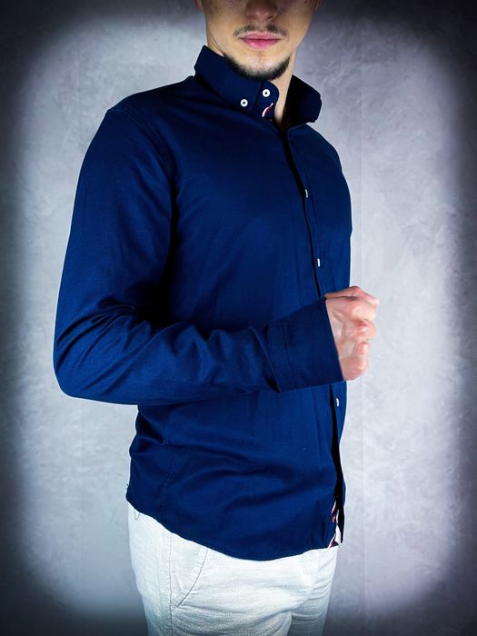 Nowa Stylowa Męska Granatowa Koszula «Ralph Lauren» z Bawełny / S