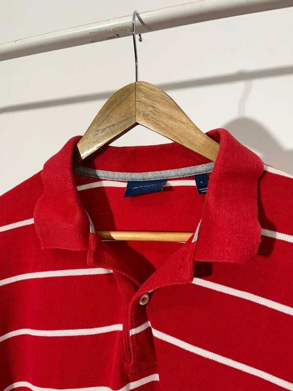 GANT czerwona koszulka polo w paski męska