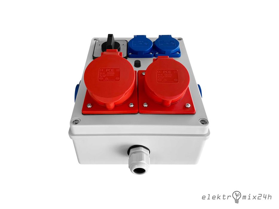 Rozdzielnica z wyłącznikiem L-0-P gniazda 4x16A 230V | 1x16/1x32A 400V