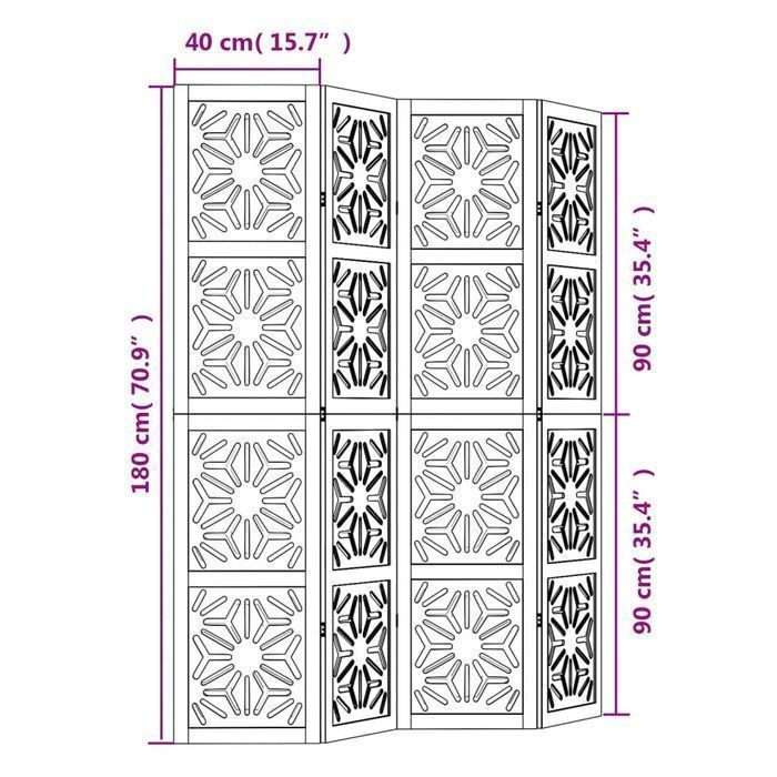 Vidaxl Parawan Pokojowy, 4-Panelowy, Brązowo-Czarny, Lita Paulownia