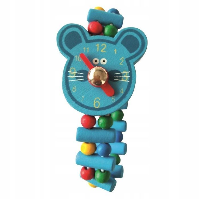 Drewniany zegarek Niebieska Myszka dla dziecka