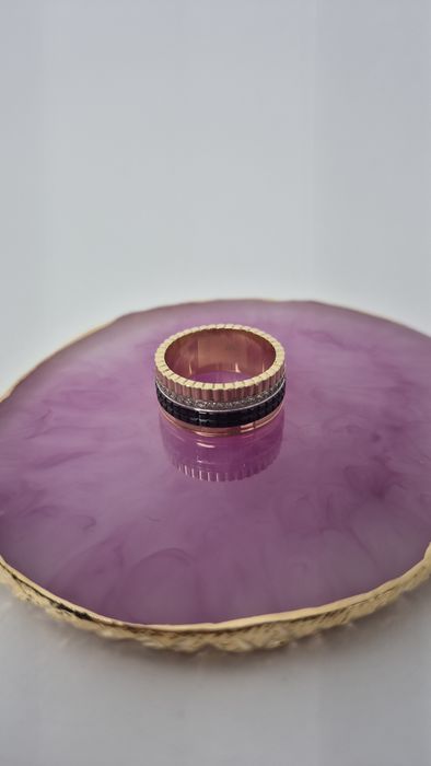 Nowy złoty pierścionek obrączka typu Boucheron 3 kolory złota onyks