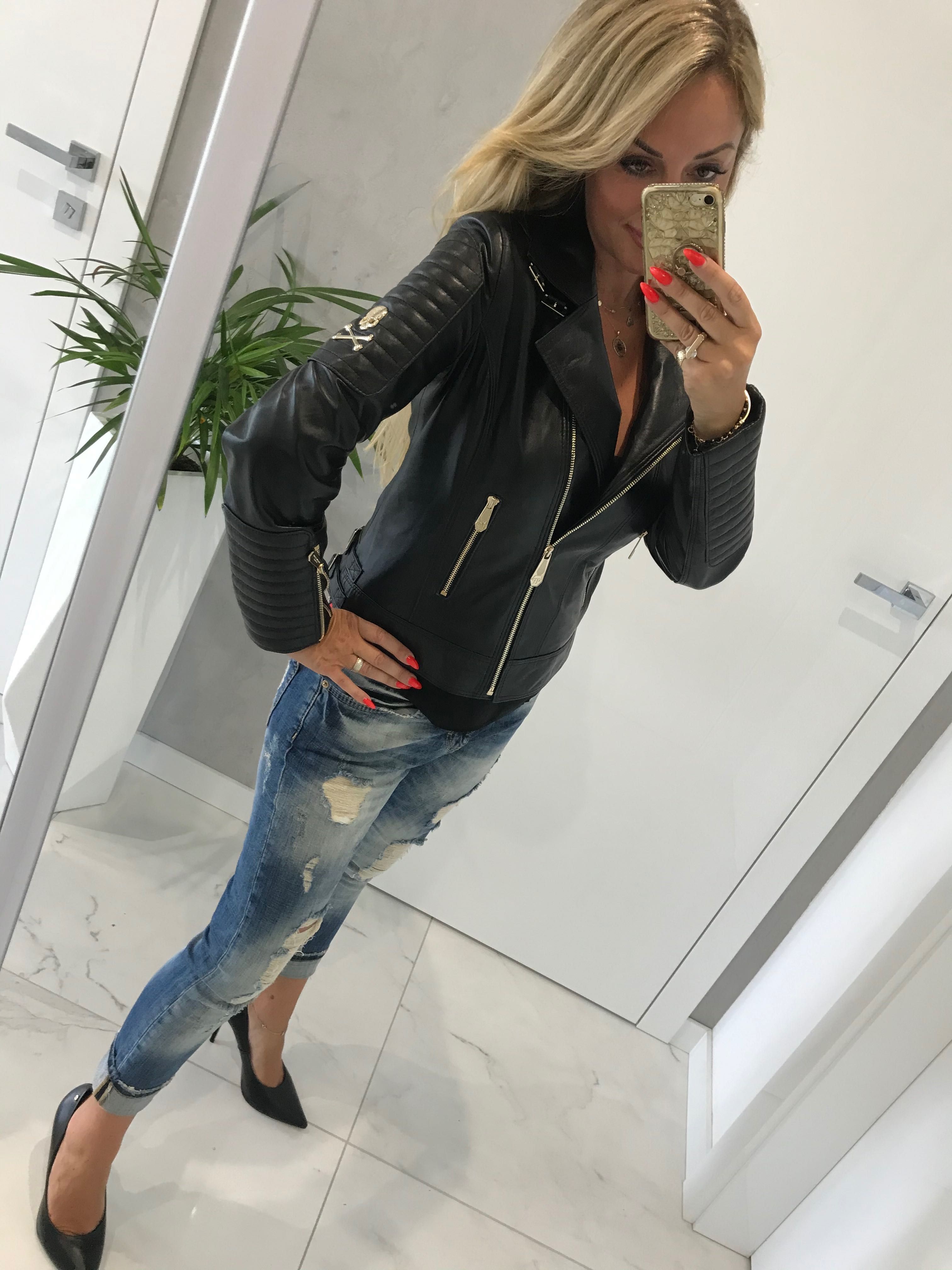 Sale Kurtka skórzana ramoneska philipp plein 36 38 Pilotka