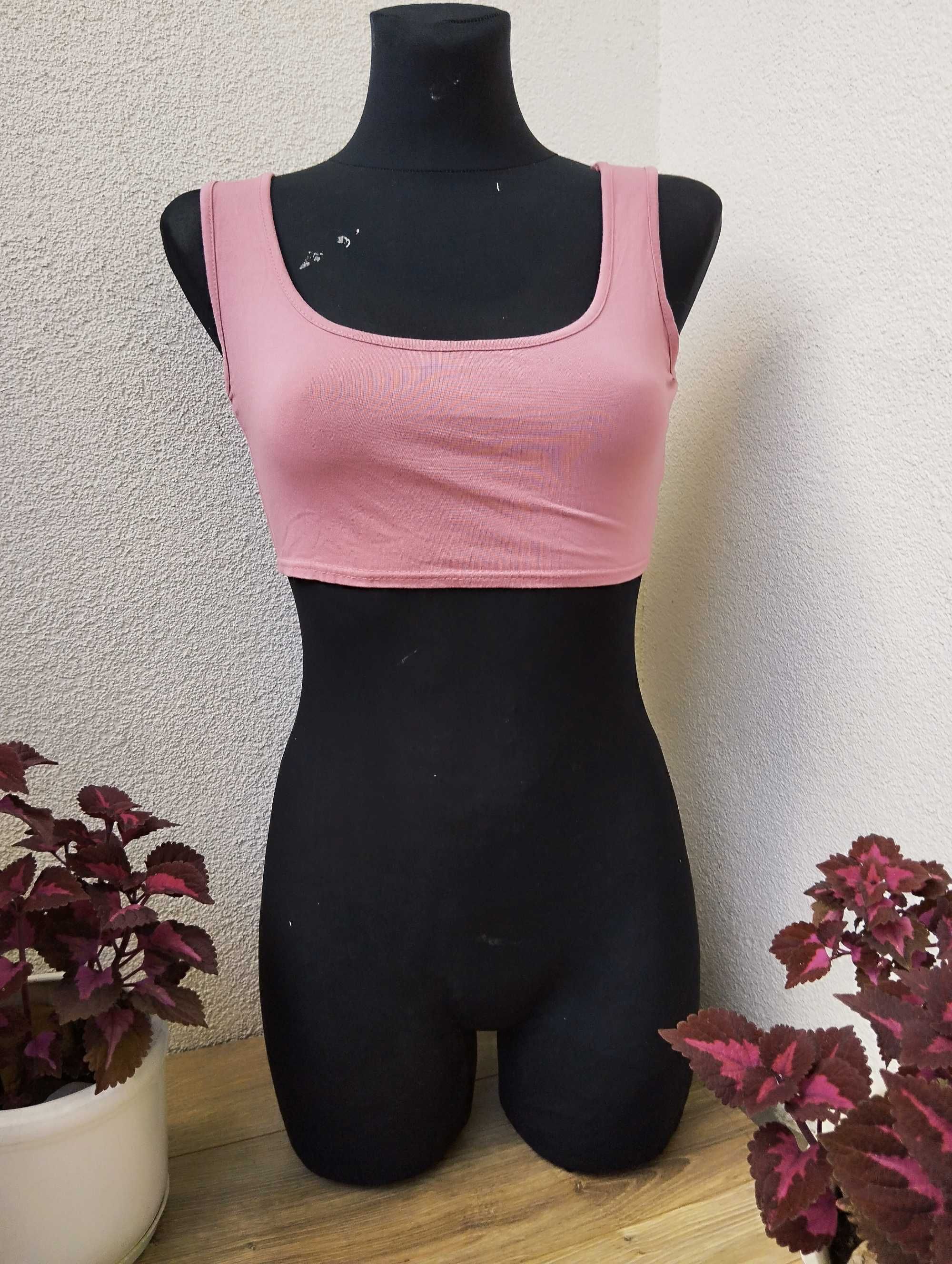 liliowy crop top fioletowy bralet pin up ramiączka retro M elastyczny