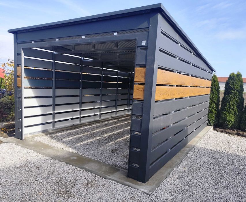 Wiata na Samochód w kolorze Grafit + Złoty Dąb