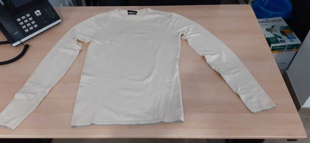 Camisola fina Slim Fit branca/bege- Massimo dutti