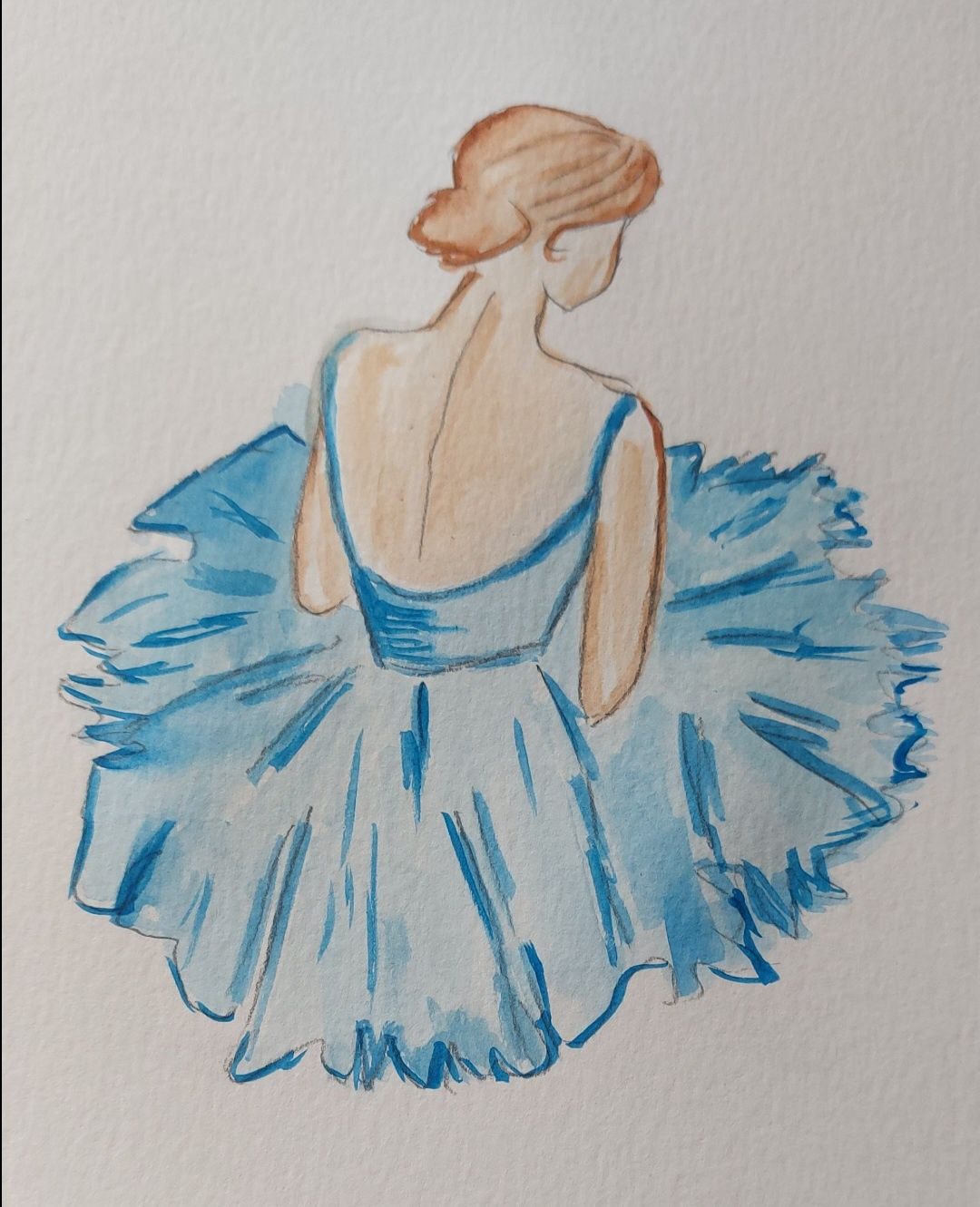 Błękitna baletnica akwarela a4 piękna