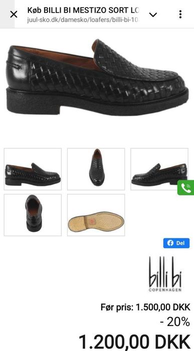 Кожаные женские туфли Billi Bi Mestizo Sort Loafers I Glat Оригинал