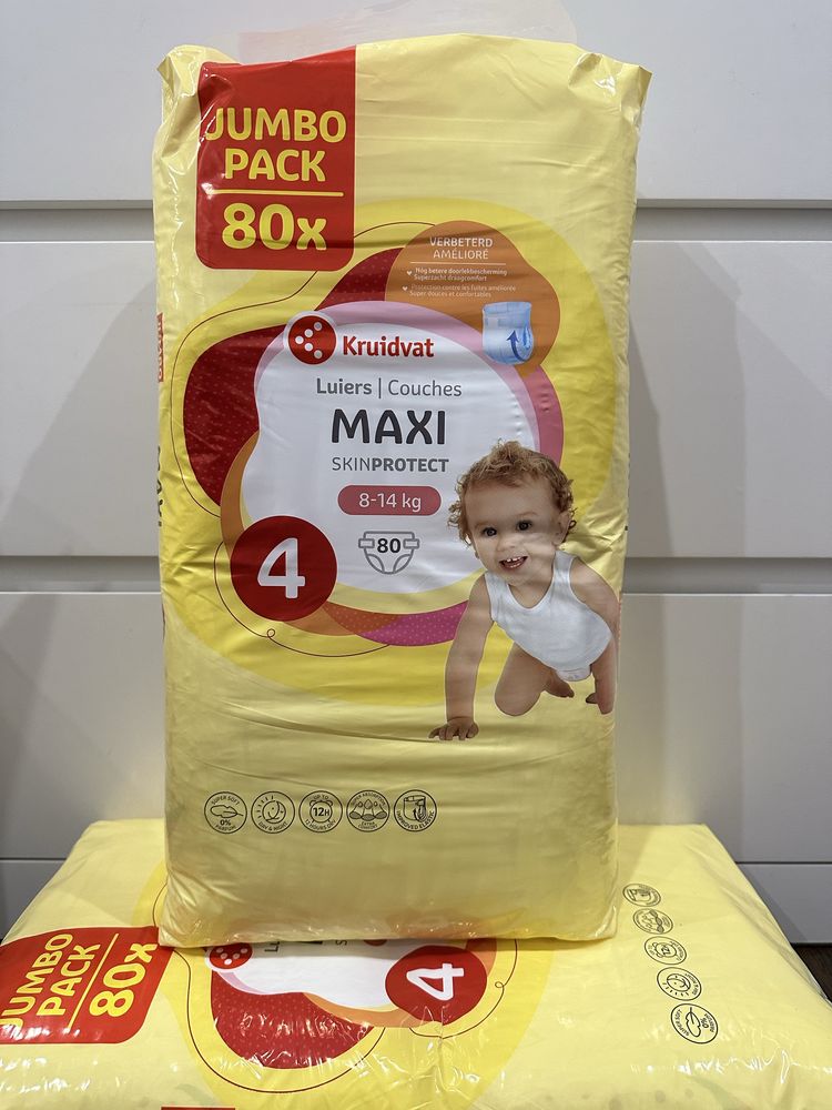 Підгузки памперси Kruidvat skin protect 4р (48, 80), 4+р (70), 6р (54)